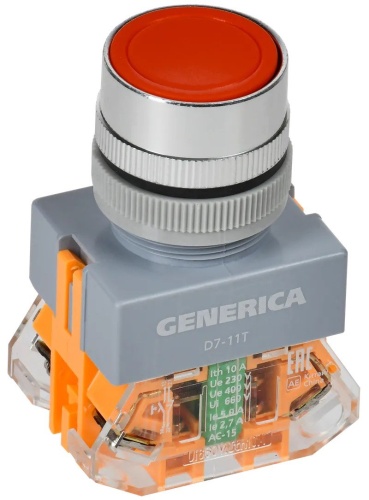 Кнопка управления с фиксацией D7-11T d=22мм красная GENERICA (BBT50-11T-3-21-K04-G)