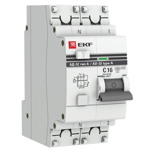 АД-32 1P+N 16А (С) 30мА тип AC эл. 4,5кА PROxima (DA32-16-30-pro) Автоматический выключатель дифференциального тока