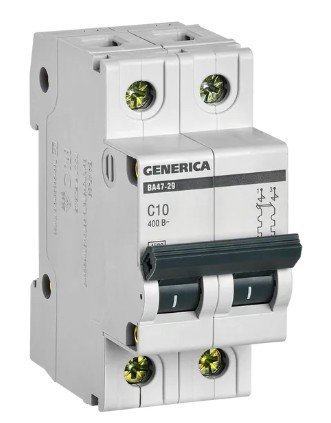 ВА47-29 2P 10А 4,5кА GENERICA (MVA25-2-010-C) Автоматический выключатель ВА47-29 2P 10А 4,5кА GENERICA (MVA25-2-010-C) Автоматический выключатель