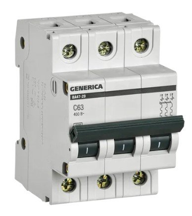 ВА47-29 3P 63А 4,5кА GENERICA (MVA25-3-063-C) Автоматический выключатель ВА47-29 3P 63А 4,5кА GENERICA (MVA25-3-063-C) Автоматический выключатель