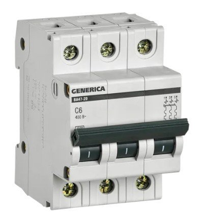 ВА47-29 3P 6А 4,5кА GENERICA (MVA25-3-006-C) Автоматический выключатель ВА47-29 3P 6А 4,5кА GENERICA (MVA25-3-006-C) Автоматический выключатель