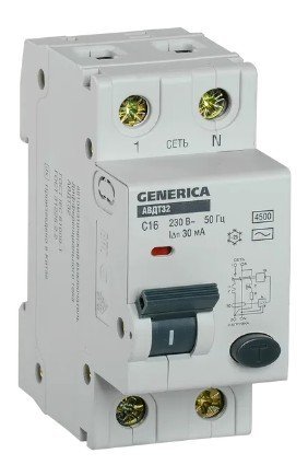 АВДТ 32 C16 2Р 30мА GENERICA (MAD25-5-016-C-30) Автоматический выключатель дифференциального тока АВДТ 32 C16 2Р 30мА GENERICA (MAD25-5-016-C-30) Автоматический выключатель дифференциального тока