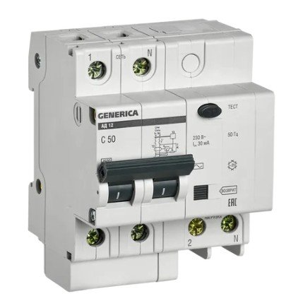 АД12 2Р 50А 30мА GENERICA (MAD15-2-050-C-030) Автоматический выключатель дифференциального тока АД12 2Р 50А 30мА GENERICA (MAD15-2-050-C-030) Автоматический выключатель дифференциального тока