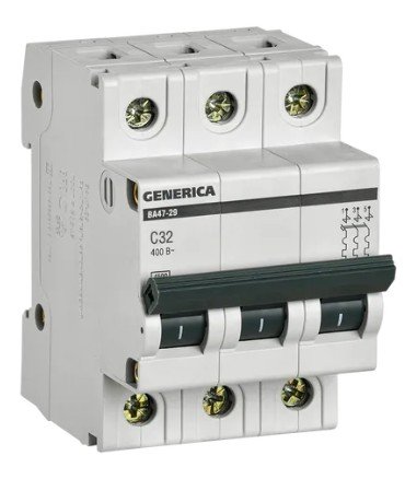 ВА47-29 3P 32А 4,5кА GENERICA (MVA25-3-032-C) Автоматический выключатель ВА47-29 3P 32А 4,5кА GENERICA (MVA25-3-032-C) Автоматический выключатель