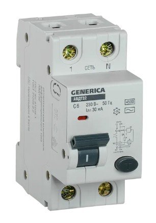 АВДТ 32 C6 2Р 30мА GENERICA (MAD25-5-006-C-30) Автоматический выключатель дифференциального тока АВДТ 32 C6 2Р 30мА GENERICA (MAD25-5-006-C-30) Автоматический выключатель дифференциального тока