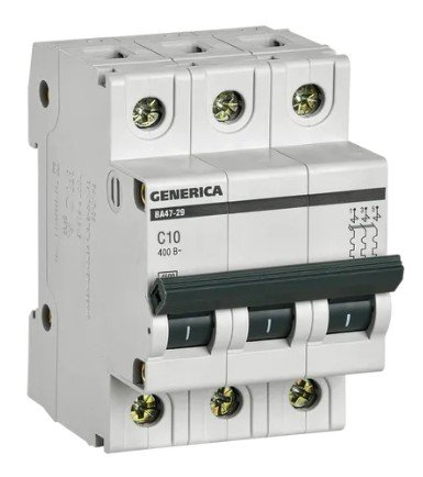 ВА47-29 3P 10А 4,5кА GENERICA (MVA25-3-010-C) Автоматический выключатель ВА47-29 3P 10А 4,5кА GENERICA (MVA25-3-010-C) Автоматический выключатель