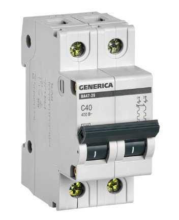 ВА47-29 2P 40А 4,5кА GENERICA (MVA25-2-040-C) Автоматический выключатель ВА47-29 2P 40А 4,5кА GENERICA (MVA25-2-040-C) Автоматический выключатель