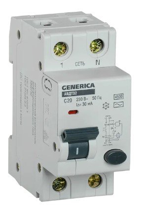 АВДТ 32 C20 2Р 30мА GENERICA (MAD25-5-020-C-30) Автоматический выключатель дифференциального тока АВДТ 32 C20 2Р 30мА GENERICA (MAD25-5-020-C-30) Автоматический выключатель дифференциального тока