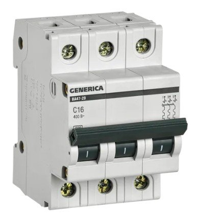 ВА47-29 3P 16А 4,5кА GENERICA (MVA25-3-016-C) Автоматический выключатель ВА47-29 3P 16А 4,5кА GENERICA (MVA25-3-016-C) Автоматический выключатель