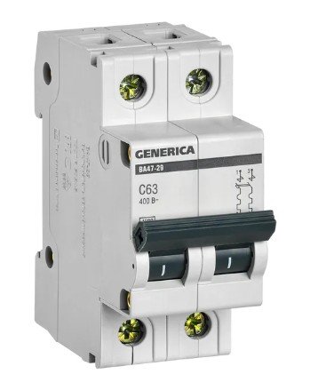 ВА47-29 2P 63А 4,5кА GENERICA (MVA25-2-063-C) Автоматический выключатель ВА47-29 2P 63А 4,5кА GENERICA (MVA25-2-063-C) Автоматический выключатель