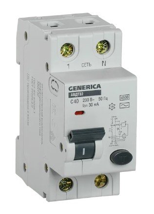 АВДТ 32 C40 2Р 30мА GENERICA (MAD25-5-040-C-30) Автоматический выключатель дифференциального тока АВДТ 32 C40 2Р 30мА GENERICA (MAD25-5-040-C-30) Автоматический выключатель дифференциального тока