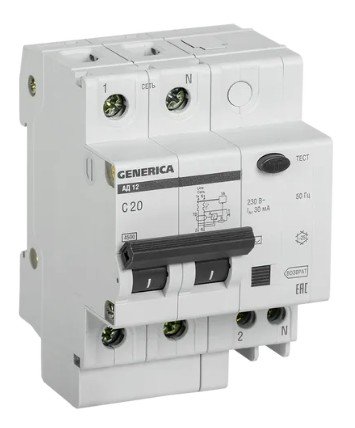 АД12 2Р 20А 30мА GENERICA (MAD15-2-020-C-030) Автоматический выключатель дифференциального тока АД12 2Р 20А 30мА GENERICA (MAD15-2-020-C-030) Автоматический выключатель дифференциального тока