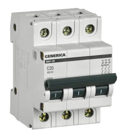 ВА47-29 3P 20А 4,5кА GENERICA (MVA25-3-020-C) Автоматический выключатель ВА47-29 3P 20А 4,5кА GENERICA (MVA25-3-020-C) Автоматический выключатель
