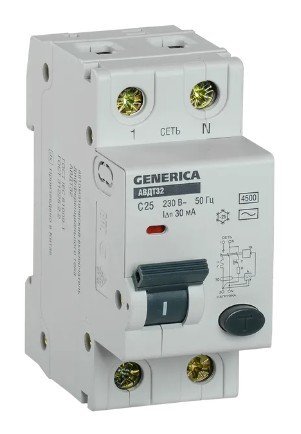 АВДТ 32 C25 2Р 30мА GENERICA (MAD25-5-025-C-30) Автоматический выключатель дифференциального тока АВДТ 32 C25 2Р 30мА GENERICA (MAD25-5-025-C-30) Автоматический выключатель дифференциального тока
