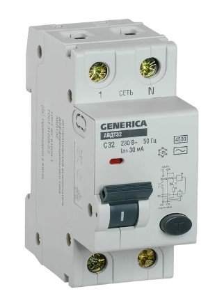 АВДТ 32 C32 2Р 30мА GENERICA (MAD25-5-032-C-30) Автоматический выключатель дифференциального тока АВДТ 32 C32 2Р 30мА GENERICA (MAD25-5-032-C-30) Автоматический выключатель дифференциального тока