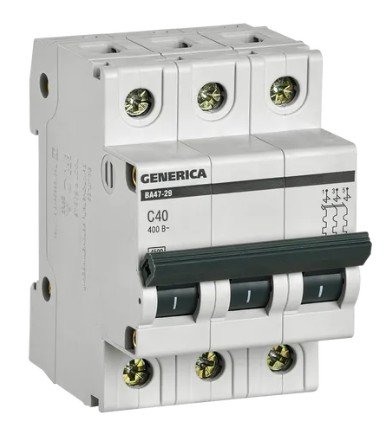 ВА47-29 3P 40А 4,5кА GENERICA (MVA25-3-040-C) Автоматический выключатель ВА47-29 3P 40А 4,5кА GENERICA (MVA25-3-040-C) Автоматический выключатель