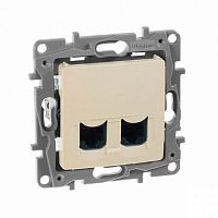 ETIKA розетка компьютерная 2-местная RJ45, 6E UTP, скрытой установки, слоновая кость (672354) Розетка компьютерная