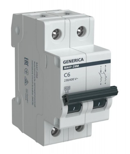 GENERICA ВА47-29М 2P C 6А 4,5кА (MVA21-2-006-C-G) Автоматический выключатель