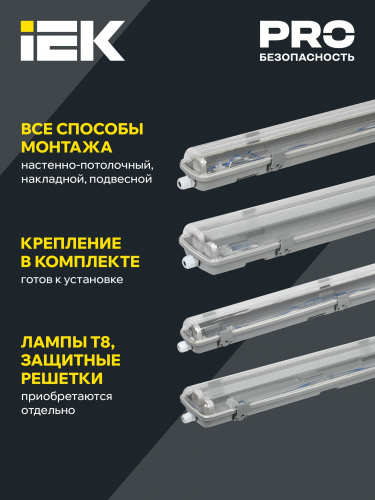 Светильник ДСП 2102 под светодиодную лампу 2хT8 600мм IP65 (LDSP0-2101-2х060-K01) фото 2