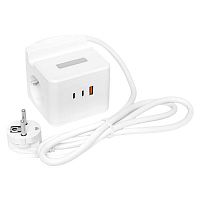 Удлинитель "Куб" 2 гнезда USB + 2Type C с быстрой зарядкой, подставкой под телефон и ночником 1,3 метра 1мм2 Удлинитель Куб