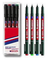 Набор маркеров E-140 permanent 0.3 мм (для пленок и ПВХ) набор: черный, красный, зеленый, синий (09-3995-9) Ручка для маркировки
