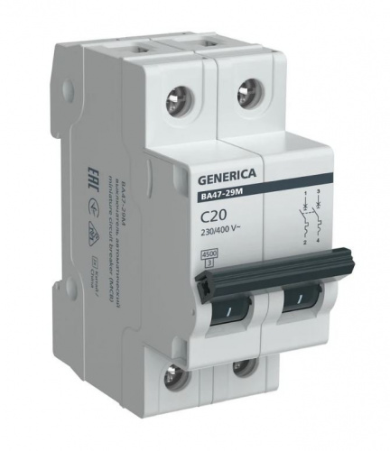 GENERICA ВА47-29М 2P C 20А 4,5кА (MVA21-2-020-C-G) Автоматический выключатель