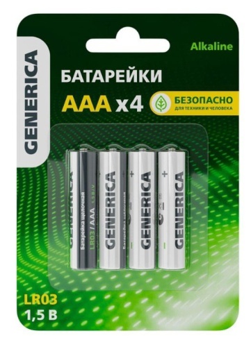 Батарейка Alkaline LR03/AAA GENERICA (4 шт) (ABT-LR03-ST-L04-G) Батарейка щелочная