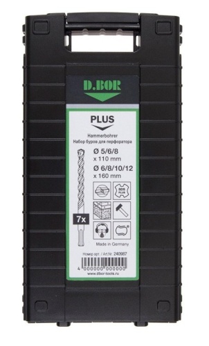 Набор буров SDS-plus V PLUS 7шт, 2-cutting (240987) Набор буров SDS-plus (5,6,8х110 мм; 6,8,10,12х160 мм)