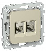 FLITE Розетка 2-местная RJ45/RJ11 кат 6/3 STP РКТ6/3-2-1-ФлШ скрытой установки шампань (FI-KT21-2-K37)