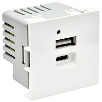 Розетка USB PRIMER A+C 5В 4,2А РКЮ-25-40-П 2 модуля белая (PR-KK40D-RU-0-2-AC-K01) Розетка USB