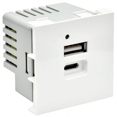Розетка USB PRIMER A+C 5В 4,2А РКЮ-25-40-П 2 модуля белая (PR-KK40D-RU-0-2-AC-K01) Розетка USB