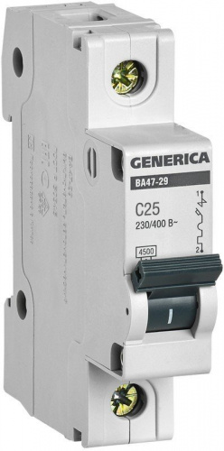 ВА47-29 1P 25А 4,5кА GENERICA (MVA25-1-025-C) Автоматический выключатель ВА47-29 1P 25А 4,5кА GENERICA (MVA25-1-025-C) Автоматический выключатель