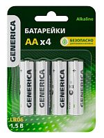 Батарейка Alkaline LR06/AA GENERICA (4 шт) (ABT-LR06-ST-L04-G) Батарейка щелочная