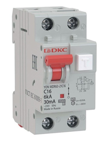 АВДТ YON MDR63 C16 2P 30mA (MDR63-22C16-A) Автоматический выключатель дифференциального тока