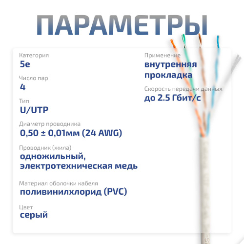 UTP-4P-Cat.5e-SOLID-GY-50 (7171c-6) фото 2