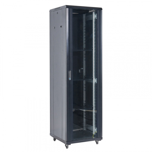 Напольный шкаф 19" 37U 600х600х1832, дверь сплошное стекло, черный, RAL 9005 REXANT (04-3766-212)
