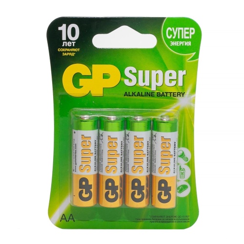 GP Super Alkaline 15A AA (GP 15A-2CR4), упак. 4 шт. БЛИСТЕР Алкалиновые батарейки