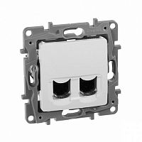 ETIKA розетка компьютерная 2-местная RJ45, 6E UTP, скрытой установки, белый (672254) Розетка компьютерная
