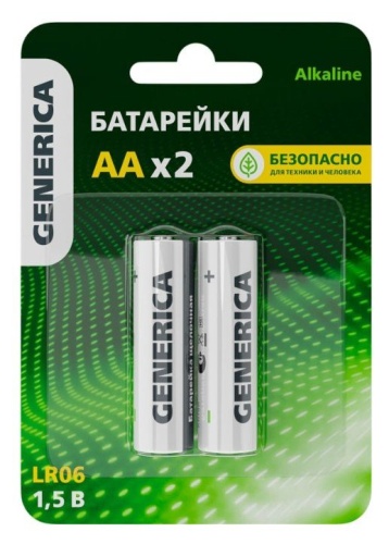 Батарейка Alkaline LR06/AA GENERICA (2 шт) (ABT-LR06-ST-L02-G) Батарейка щелочная