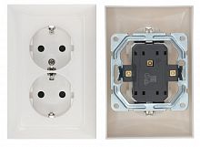 Розетка двойная прямая с з/к, со шторками белый LK60 (863704-1) Розетка
