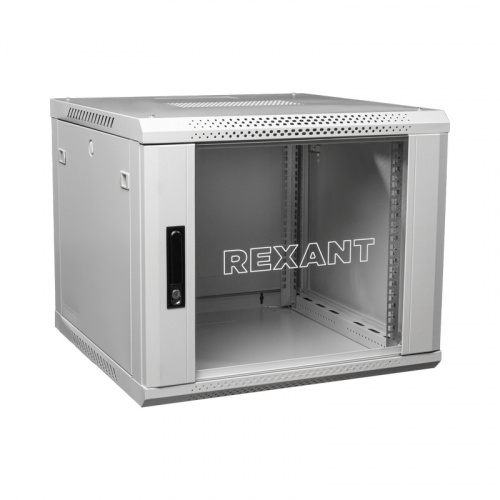 Настенный шкаф 19" 6U 600х600х368, дверь сплошное стекло, серый, RAL 7035 REXANT (04-0666-111)