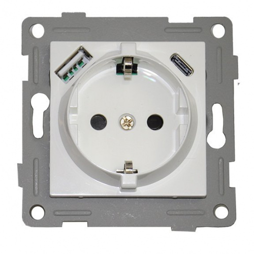 Розетка электрическая 2К+З/2xUSB A/C, белый (201005) Розетка Розетка электрическая 2К+З/2xUSB A/C, белый (201005) Розетка