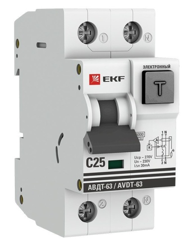 АВДТ-63 25А 30мА C A 6кА PROxima (DA63-25-30e) Автоматический выключатель дифференциального тока