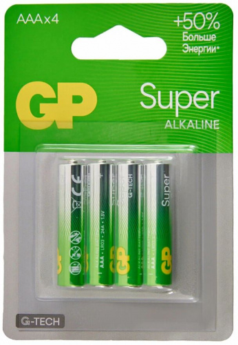 GP Super Alkaline 24A AAA (GP 24AA21-2CRSBC4), упак. 4 шт. БЛИСТЕР Алкалиновые батарейки