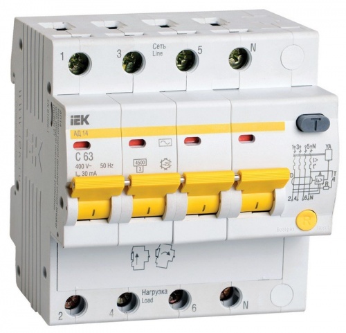 АД14 4Р 63А 30мА (MAD10-4-063-C-030) Автоматический выключатель дифференциального тока