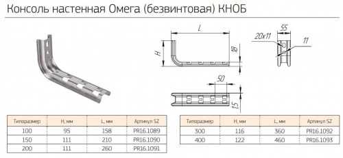 Консоль настенная Омега (безвинтовая) HDZ КНОБ-150 (PR16.12057) (Промрукав) Консоль настенная фото 2