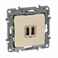 ETIKA зарядное устройство с 2-мя USB А+A 3000мА 5В, скрытой установки, слоновая кость (672394) Зарядное устройство USB