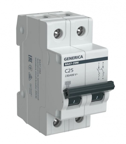 GENERICA ВА47-29М 2P C 25А 4,5кА (MVA21-2-025-C-G) Автоматический выключатель
