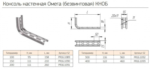 Консоль настенная Омега (безвинтовая) HDZ КНОБ-100 (PR16.12056) (Промрукав) Консоль настенная фото 2