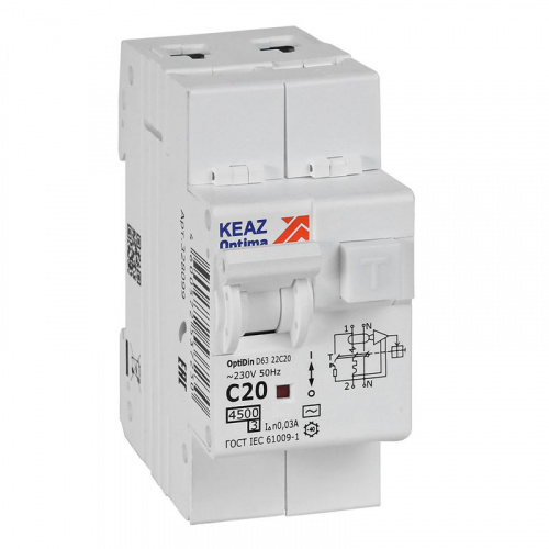 OptiDin D63-22C20-AC-У3 2п C20 30мА 4.5кА, КЭАЗ (328099) Дифференциальный автоматический выключатель